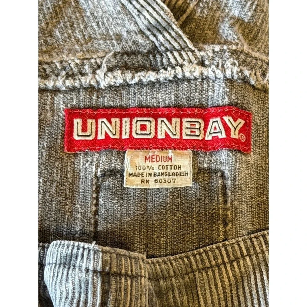 Union‎ Bay Grey Corduroy Overalls Vintage Wide Leg Bib Adjustable Strap Y2K Med